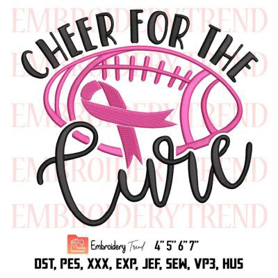 Football Pink Ribbon Embroidery, Cheer For The Cure Embroidery, Breast Cancer Awareness Embroidery, Embroidery Design File