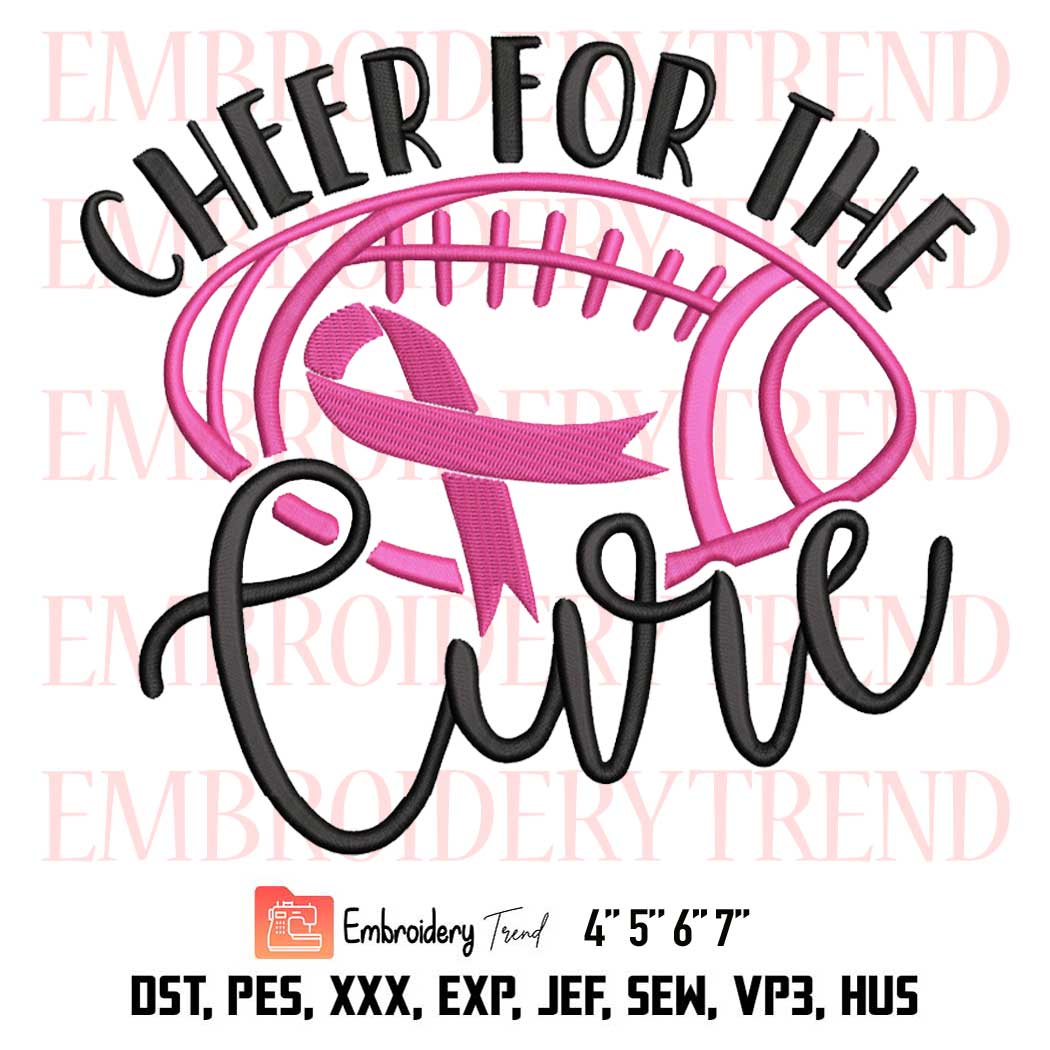Football Pink Ribbon Embroidery, Cheer For The Cure Embroidery, Breast Cancer Awareness Embroidery, Embroidery Design File