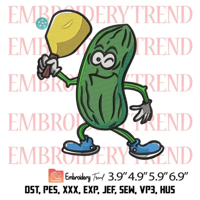 Funny Pickle Playing Pickleball Embroidery Design, Pickleball Paddleball Embroidery Digitizing Pes File