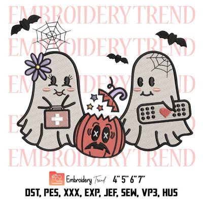 Cute Retro Ghosts Embroidery, Groovy Halloween Gift Embroidery, Embroidery Design File