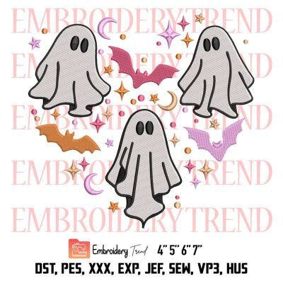 Halloween Ghost Spooky Heart Embroidery, Groovy Cute Heart Embroidery, Trick Or Teach Embroidery, Embroidery Design File