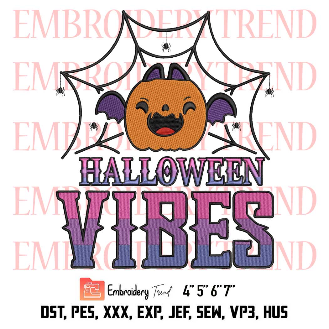 Vibes Season Halloween Embroidery, Halloween Vibes Embroidery, Cute Pumpkin Bat Embroidery, Embroidery Design File