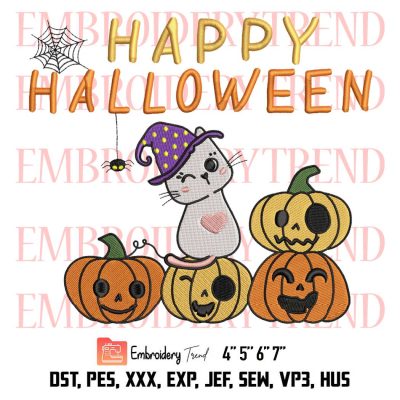 Funny Happy Halloween Cute Embroidery, Cat Witch Pumpkin Embroidery, Cool Kids Halloween Embroidery, Embroidery Design File