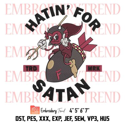 Hatin’ For Satan Cheeky Embroidery, Rubberhose Style Red Devil Dropping F Bomb Embroidery, Embroidery Design File