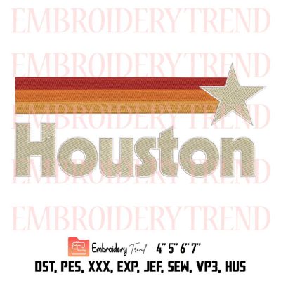 Houston Retro Embroidery, Houston Texas Embroidery, Baseball Vintage Embroidery, Embroidery Design File