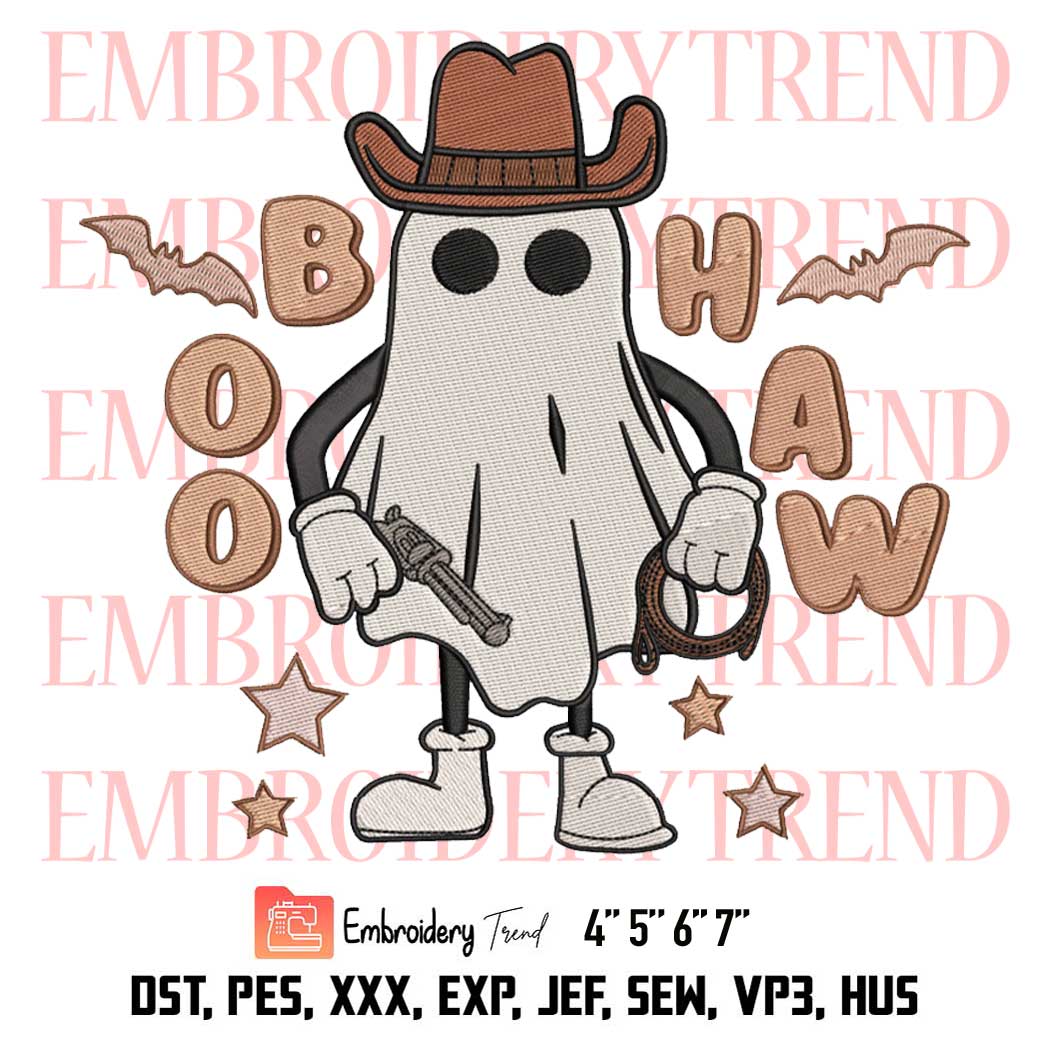 Boo Haw Cowboy Ghost Embroidery, Boo Haw Halloween Western Ghost Embroidery, Embroidery Design File
