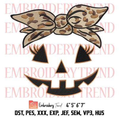 Women Girls Pumpkin Halloween Embroidery, Leopard Jack o Lantern Embroidery, Embroidery Design File