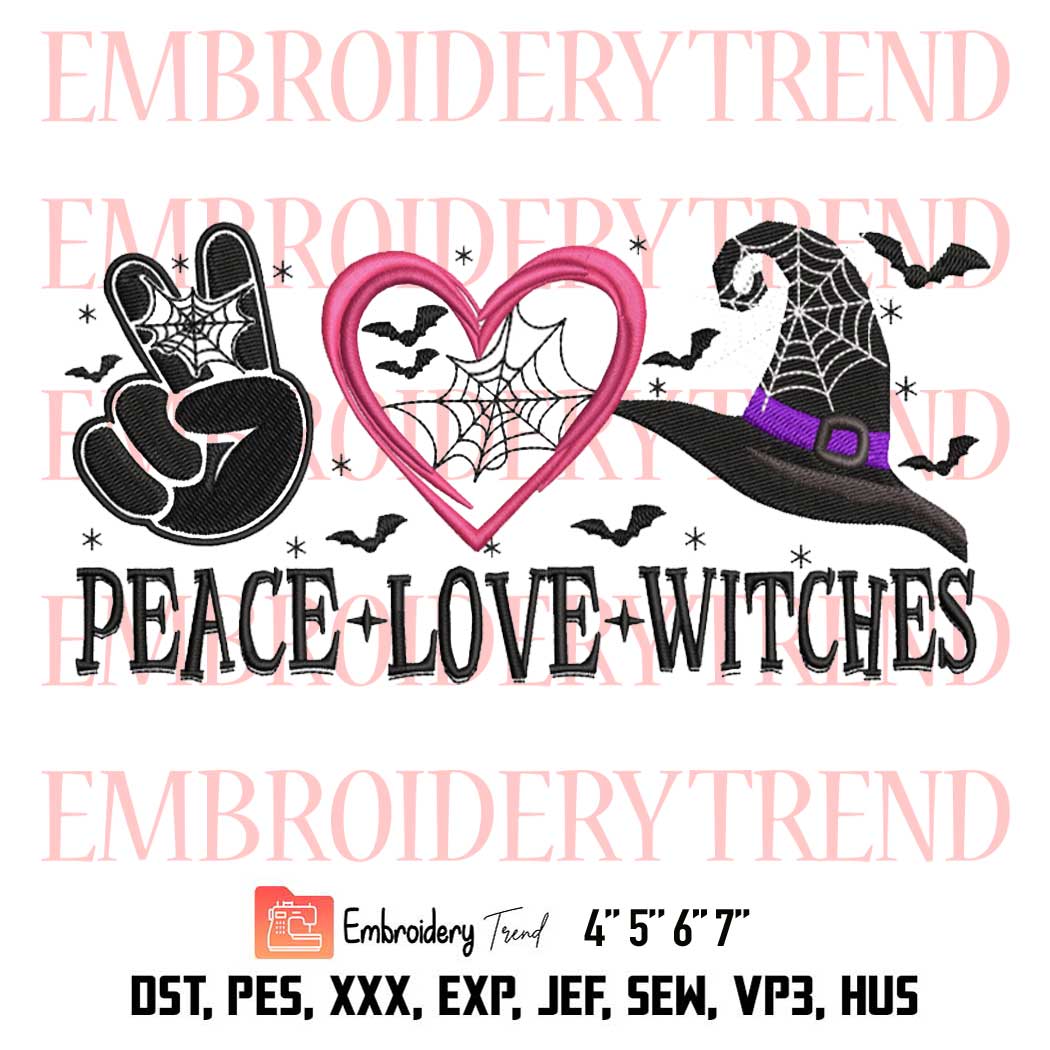 Peace Love Witches Embroidery, Halloween Cute Embroidery, Witches Spooky Season Embroidery, Embroidery Design File