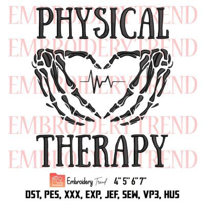 Skeleton Hand Heartbeat Embroidery, Physical Therapy Embroidery, Halloween Embroidery, Embroidery Design File