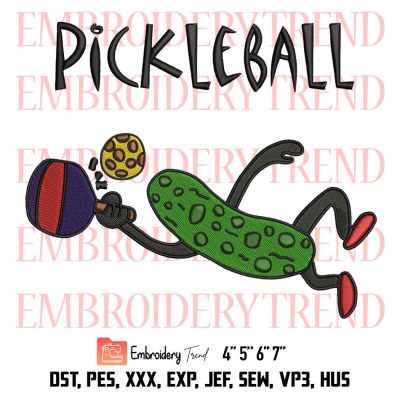 Funny Pickle Playing Pickleball Embroidery Design, Pickleball Paddleball Embroidery Digitizing Pes File