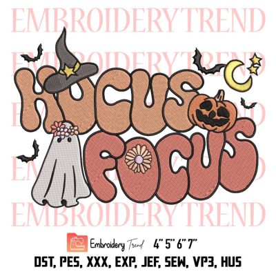 Hocus Focus Groovy Funny Embroidery, Retro Cute Ghost Embroidery, Teacher Halloween Costume Embroidery, Embroidery Design File