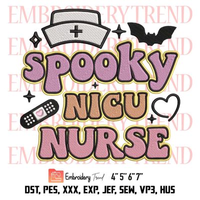 Spooky NICU Nurse Embroidery, Retro Halloween Embroidery, Embroidery Design File
