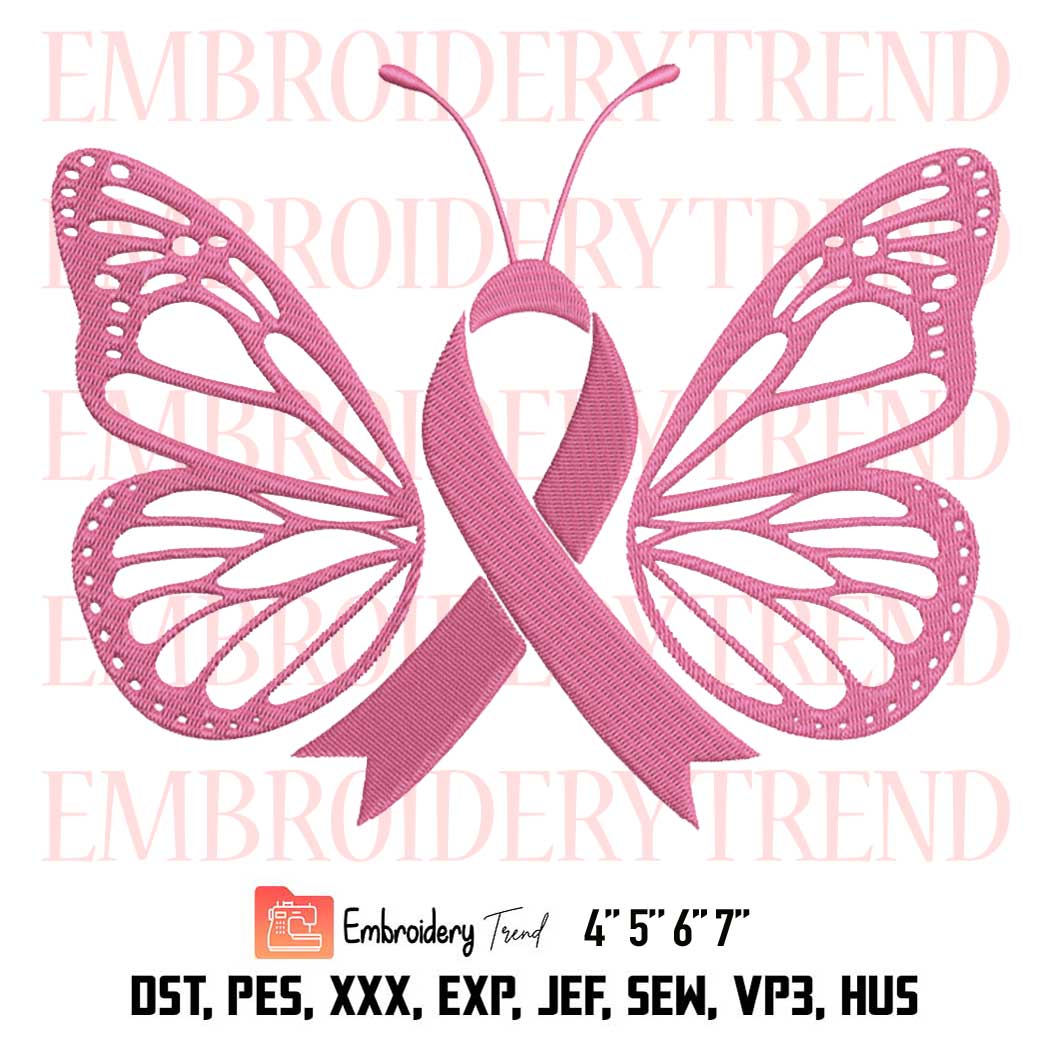 Butterfly Breast Cancer Awareness Embroidery, Pink Ribbon Embroidery ...