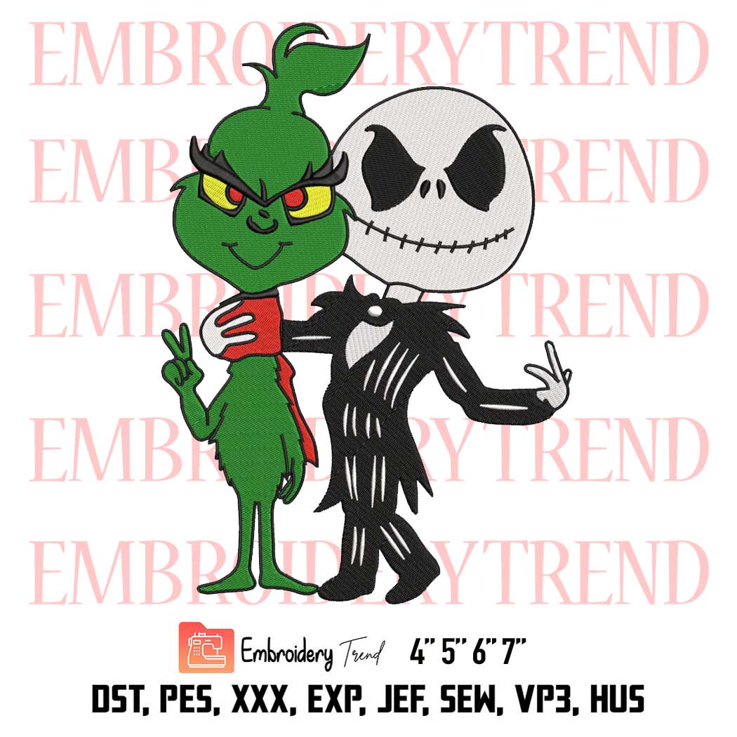 Jack Skellington And Grinch Embroidery, Halloween Christmas Embroidery, Embroidery Design File