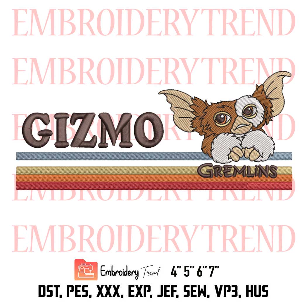Retro Gizmo Gremlins 80’s Cult Movie Embroidery, Stripes Vintage Gizmo Embroidery, Embroidery Design File