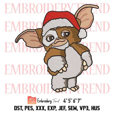 Gizmo With Santa Hat Christmas Embroidery, Gremlin Santa Embroidery, Embroidery Design File