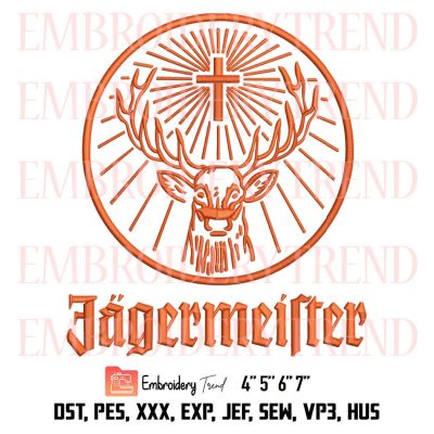 Jagermeister Alcohol Drink Logo Embroidery, Deer Stag Head Embroidery, Orange Funny Jagermeister Embroidery, Embroidery Design File