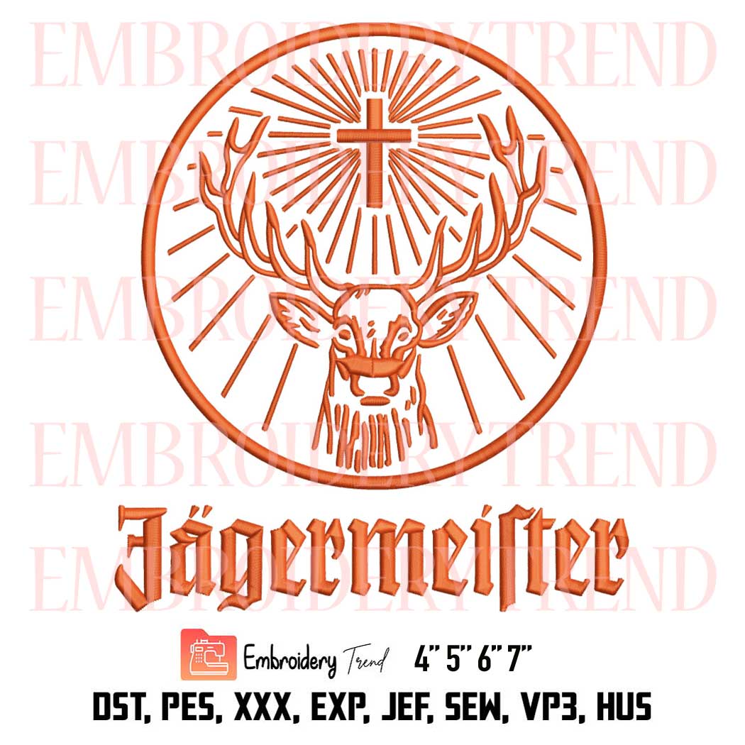 Jagermeister Alcohol Drink Logo Embroidery, Deer Stag Head Embroidery, Orange Funny Jagermeister Embroidery, Embroidery Design File