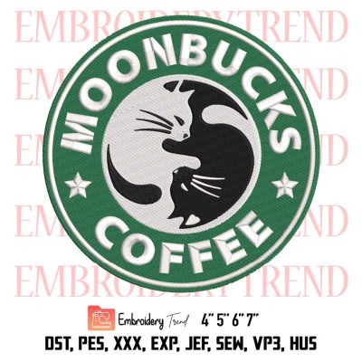 Moonbucks Coffee Starbucks Embroidery, Cat Moon Coffee Embroidery, Trigram Cat Embroidery, Embroidery Design File
