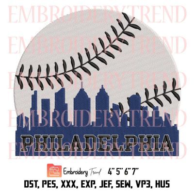 Philly Cityscape Baseball Philadelphia Embroidery, Skyline Retro Vintage Embroidery, Embroidery Design File