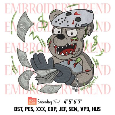 Scary Bear Jason Voorhees Embroidery, Funny Halloween Embroidery, Embroidery Design File