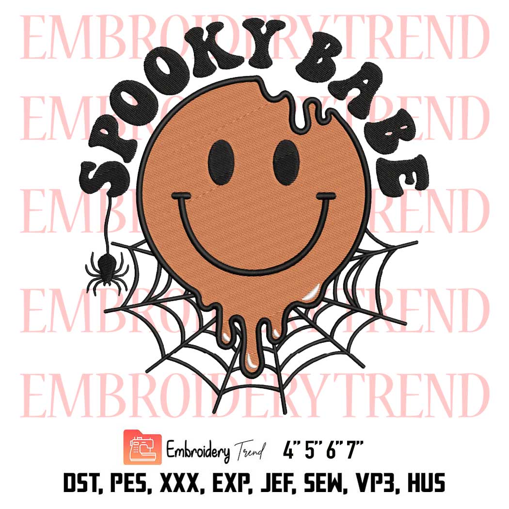 Spooky Babe Embroidery, Melting Smiley Face Embroidery, Retro Happy Halloween Mom Embroidery, Embroidery Design File