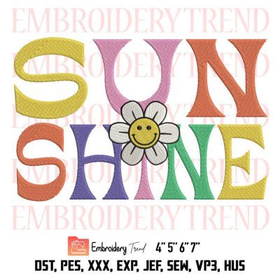 Sunshine Fresh Flowers Embroidery, Smiley Face Daisy Embroidery, Embroidery Design File