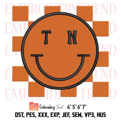 Tennessee Checkered Embroidery, Tennessee Smiley Face Retro Embroidery, Happy Checkerboard Embroidery, Embroidery Design File