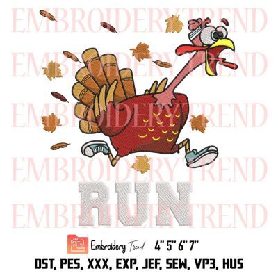 Turkey Trot Running Embroidery, Thanksgiving Turkey Run Embroidery, Embroidery Design File