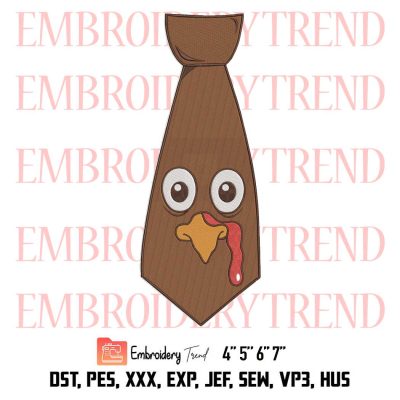 Turkey Face Tie Cute Embroidery, Thanksgiving Gift Embroidery, Funny Boys Girls Fall Thanksgiving Outfit Embroidery, Embroidery Design File