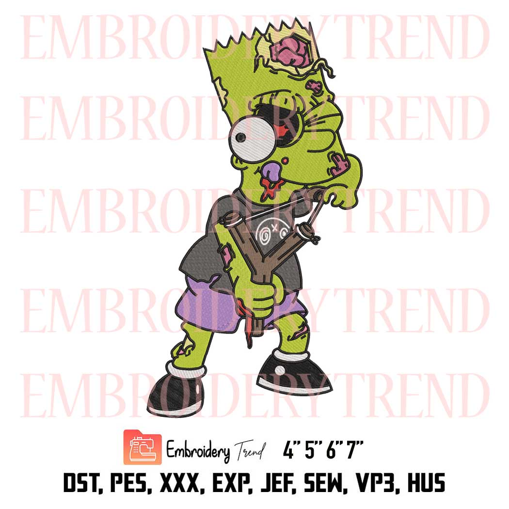 Bart Simpson With A Slingshot Embroidery, Zombie Art Cartoon Halloween Embroidery, Embroidery Design File
