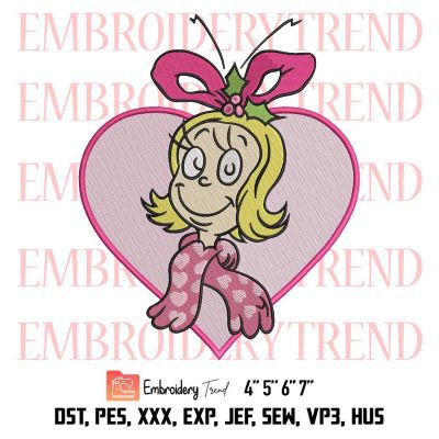 Cindy Lou Pink Heart Cute Embroidery, Cindy Lou Christmas Embroidery, Embroidery Design File