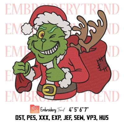 Santa Grinch Funny Embroidery, Merry Christmas Embroidery, Christmas Holiday Embroidery, Embroidery Design File