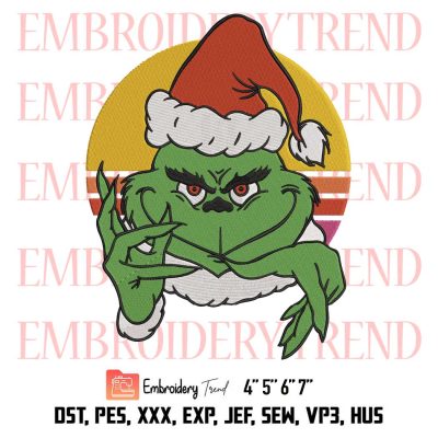 Grinch Wearing Hat Santa Vintage Christmas Embroidery, Grinch Christmas Season Embroidery, Embroidery Design File