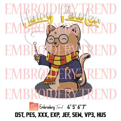Hairy Pawter Funny Embroidery, Harry Potter Embroidery, Magic Cat Cute Embroidery, Embroidery Design File