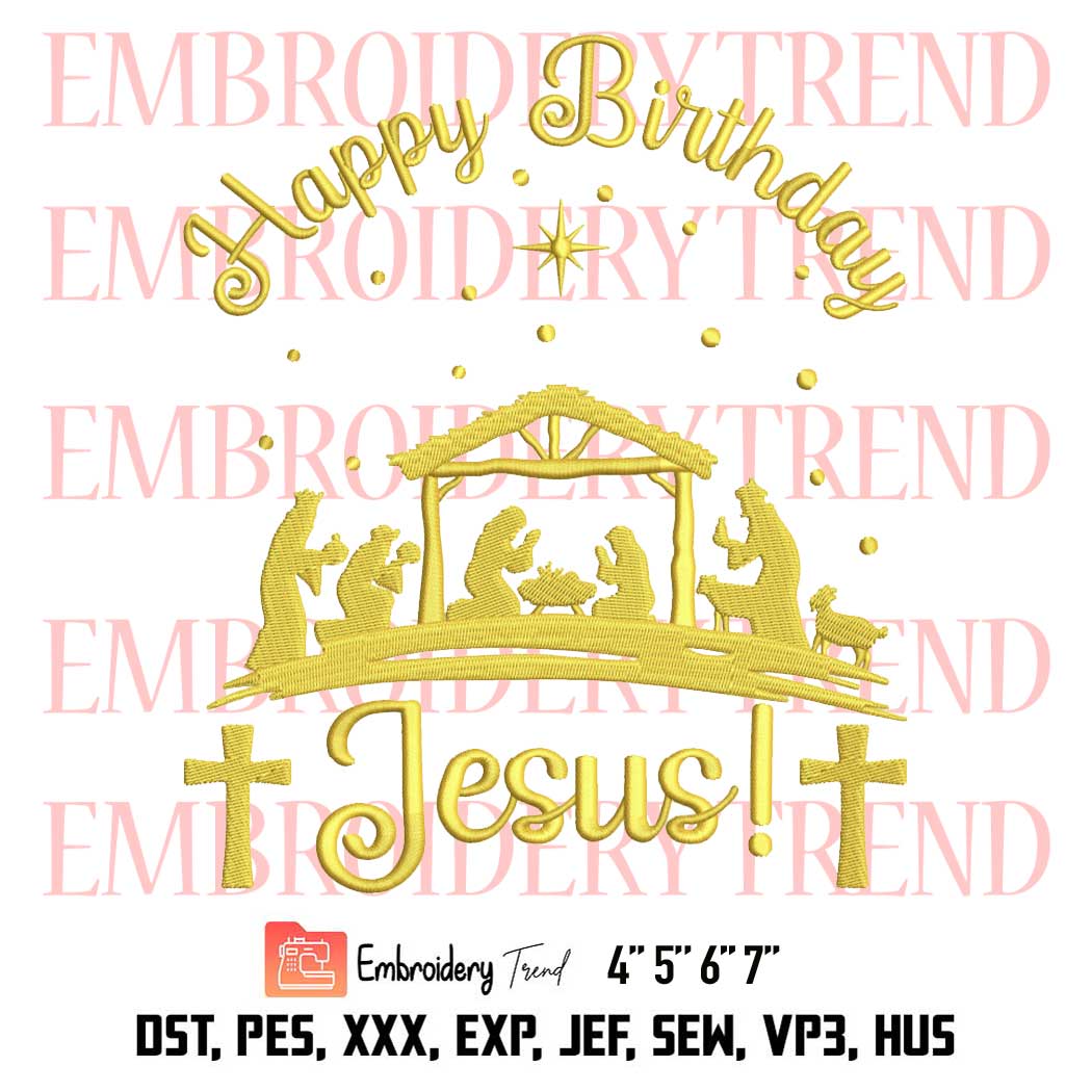 Happy Birthday Jesus Embroidery, Xmas Merry Christmas Embroidery, Christian Embroidery, Embroidery Design File