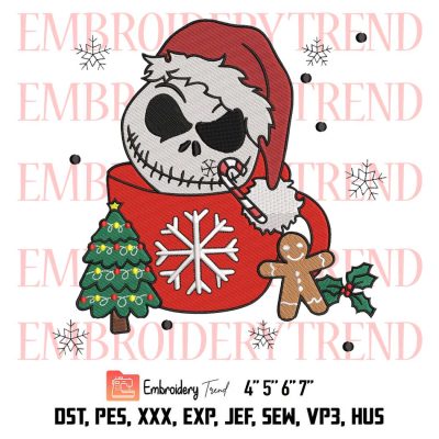 Jack Skellington Christmas Embroidery, Jack Skellington In Cups Funny Embroidery, Christmas Embroidery, Embroidery Design File