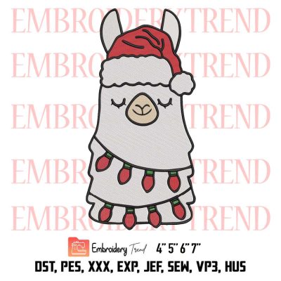Funny Llama Christmas Embroidery, Santa Hat Lights Llama Embroidery, Christmas Holiday Embroidery, Embroidery Design File