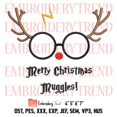 Merry Christmas Muggles Embroidery, Harry Reindeer Embroidery, Christmas Wizard Embroidery, Embroidery Design File