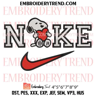 Nike Snoopy Heart Embroidery Design, Gift Valentine Cartoon Machine Embroidery Digitized Pes Files