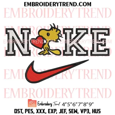 Nike Woodstock Heart Embroidery Design, Gift Valentine Cartoon Machine Embroidery Digitized Pes Files