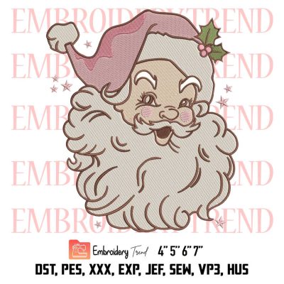 Pink Santa Claus Embroidery, Retro Pink Christmas Embroidery, Embroidery Design File