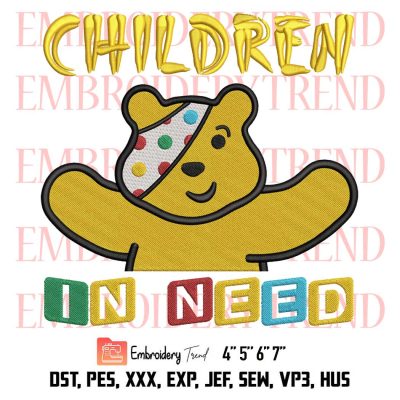 Pudsey Bear Children In Need Embroidery, BBC Spotty Day 2022 Embroidery, Embroidery Design File