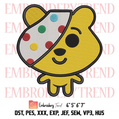 Pudsey Bear Cute Embroidery, BBC Embroidery, Children In Need Embroidery, Embroidery Design File