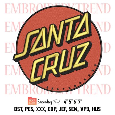 Santa Cruz Skateboard Embroidery, Santa Cruz Classic Dot Embroidery, Embroidery Design File