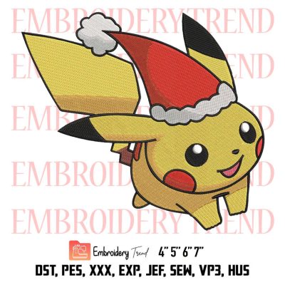 Pikachu Santa Running Cute Embroidery, Pokemon Christmas Embroidery, Pokemon Lovers Embroidery, Merry Xmas Embroidery, Embroidery Design File