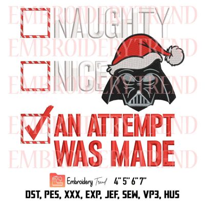 Darth Vader Star Wars Christmas Embroidery, Naughty Or Nice Embroidery, Checklist Xmas Holiday Embroidery, Embroidery Design File