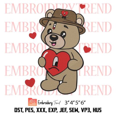 Bad Bunny Teddy Bear Cute Embroidery, Baby Benito Teddy Bear Valentines Embroidery, Bad Bunny Valentin Embroidery, Embroidery Design File
