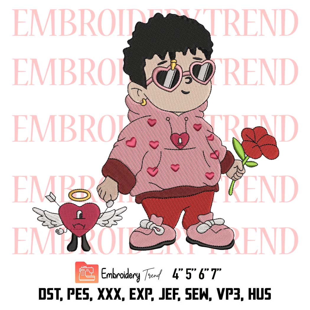 Baby Benito With Sad Heart Embroidery, Bad Bunny Valentines Embroidery, Valentine's Day Embroidery, Embroidery Design File