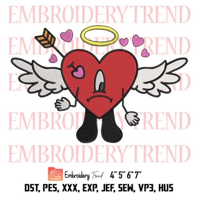 Sad Heart Bad Bunny Cupid Embroidery, Angel Heart Embroidery, Sad Cupid Embroidery, Valentine’s Day Embroidery, Embroidery Design File